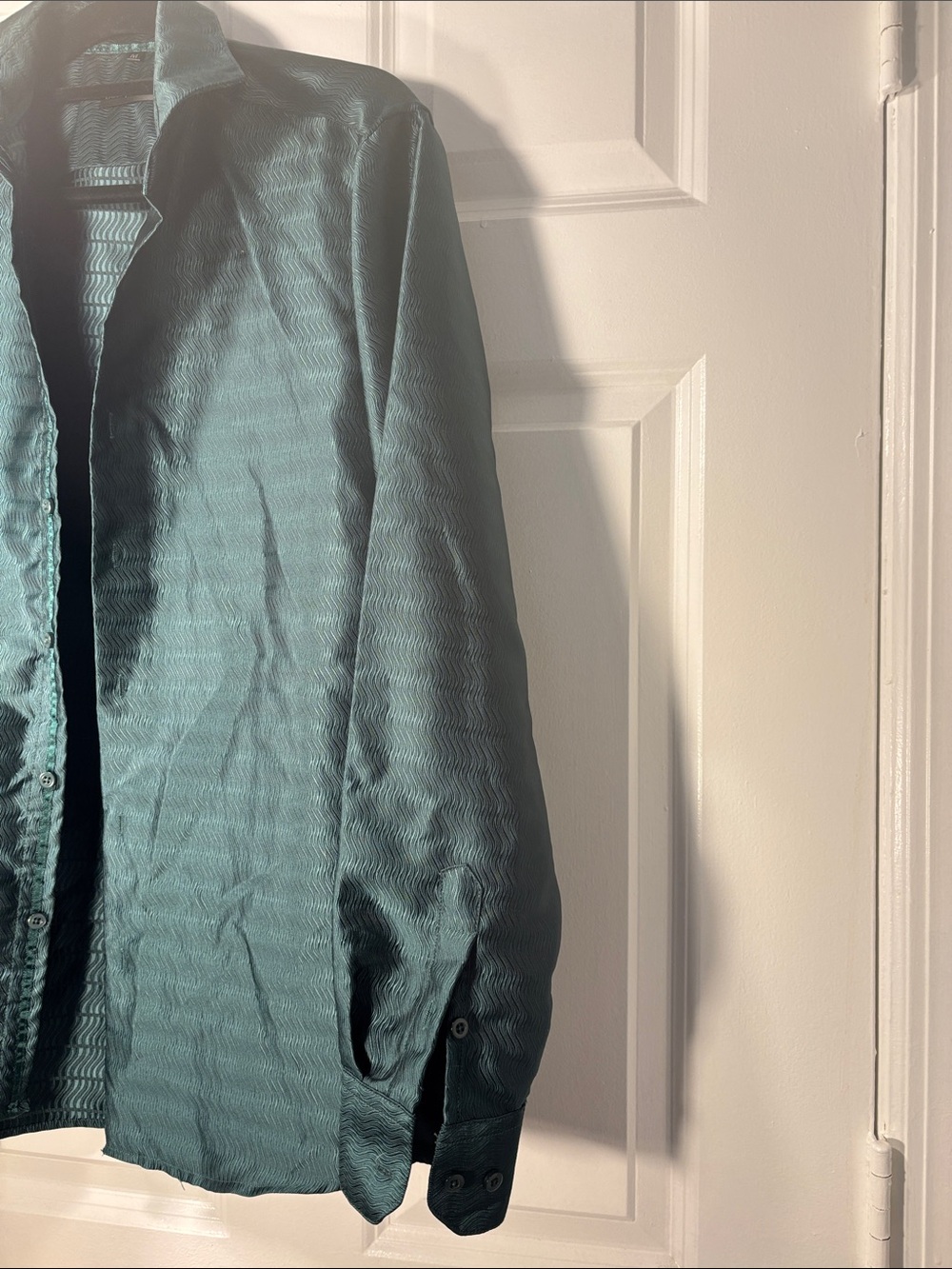 Barry Wang Men’s Medium Teal Green Silk Blend Long Sleeve Dress Shirt. - Picture 6 of 12